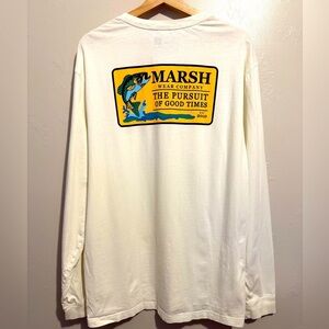 Marsh Wear Clutch Long Sleeve T-Shirt Men's XL White Graphic Print 100% Cotton